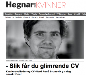 Bilde av artikkel om CV-nerden i nettavisen i Hegnar.