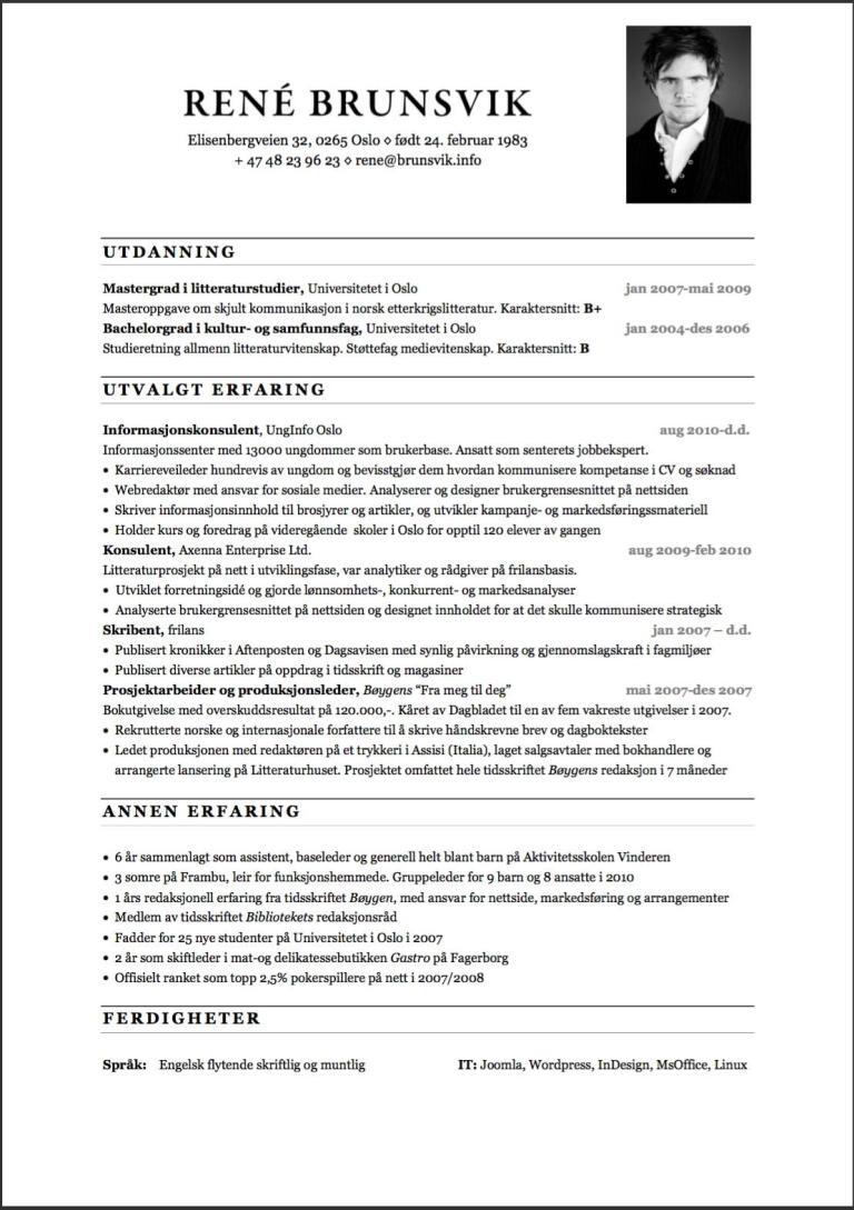 Eksempler På Cv Og Søknad Cv Nerden 1420