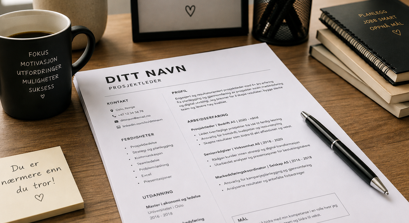 Bilde av CV på skrivebord